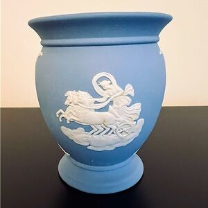 Vintage Wedgwood Jasperware Small Vase Blue, Woman Riding Chariot